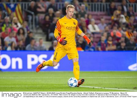 Aktuell Fußball, Champions League, FC Barcelona - Bayer 04 Leverkusen BARCELONA- september, 29- SPAIN: Marc-Andre Ter Stegen during the match beetwen FC Barcelona Barca and Bayer 04 Leverkusen, corresponding to the week 2 of the Champions League, played at the Camp Nou stadium on September 29, 2015 in Barcelona, Spain. (Photo by Mikel Trigueros Urbanandsport Cordon Press) 