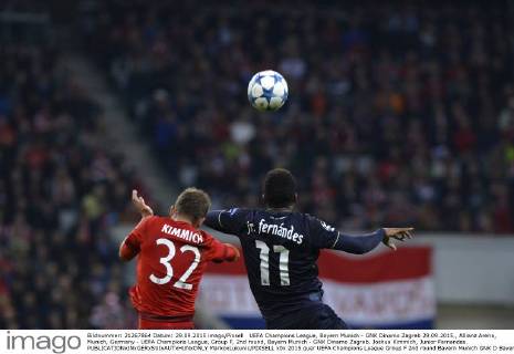 UEFA Champions League, Bayern Munich - GNK Dinamo Zagreb 29.09.2015., Allianz Arena, Munich, Germany - UEFA Champions League, Group F, 2nd round, Bayern Munich - GNK Dinamo Zagreb. Joshua Kimmich, Junior Fernandes.  MarkoxLukunic PIXSELL