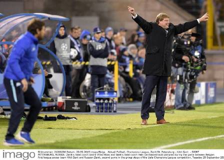 Aktuell Fußball, Champions League, Zenit St. Petersburg - KAA Gent - SAINT PETERSBURG, RUSSIA: Zenit s head coach Andre Villas-Boas and Gent s head coach Hein Vanhaezebrouck pictured during the game between Belgian first league soccer team KAA Gent and Russian Zenit, second game in the group stage of the Uefa Champions League competition, Tuesday 29 September 2015, in the Petrovsky stadium in Saint Petersburg, Russia. YORICKxJANSENS  x04710705x