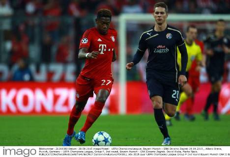 UEFA Champions League, Bayern Munich - GNK Dinamo Zagreb 29.09.2015., Allianz Arena, Munich, Germany - UEFA Champions League, Group F, 2nd round, Bayern Munich - GNK Dinamo Zagreb. David Alaba, Marko Pjaca. DaliborxUrukalovic PIXSELL