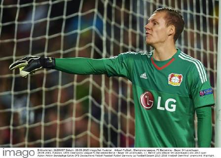 Aktuell Fußball, Champions League, FC Barcelona - Bayer 04 Leverkusen 29.09.2015, Fussball, UEFA Champions League FC Barcelona Barca - Bayer 04 Leverkusen, v.l. Bernd Leno (Bayer 04 Leverkusen)