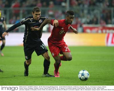 29.09.2015,FC Bayern vs Dinamo Zagreb,1.BL, CL, Champions League, Allianz Arena, Soccer Fussball, Football, Herren, Männer 29.09.2015, CL, FC Bayern vs Dinamo Zagreb, Allianz Arena, München im Bild: Josip Pivaric (Dinamo Zagreb) vs Kingsley Coman (FCB)