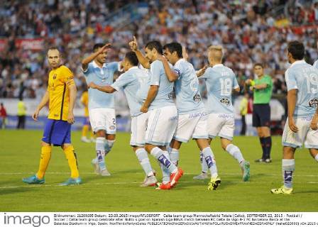 Celta team group Mannschaftsbild Totale (Celta), SEPTEMBER 23, 2015 - Football Soccer : Celta team group celebrate after Nolito s goal on Spanish Liga BBVA match between RC Celta de Vigo 4-1 FC Barcelona Barca at the Balaidos Stadium in Vigo, Spain. NoxThirdxPartyxSales (heha020890)