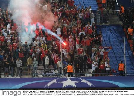 SUPPORTERS BENFICA. Round 2 of the CHAMPIONS league soccer match between Atletico de Madrid - Benfica at the Vicente Calderon estadium Madrid - Spain by September 30 2015. 
