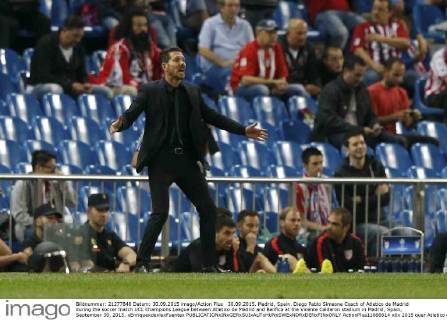 30.09.2015. Madrid, Spain. Diego Pablo Simeone Coach of Atletico de Madrid during the soccer match UCL Champions League between Atletico de Madrid and Benfica at the Vicente Calderon stadium in Madrid, Spain, September 30, 2015. xEnriquexdexlaxFuentex  ActionPlus11666614