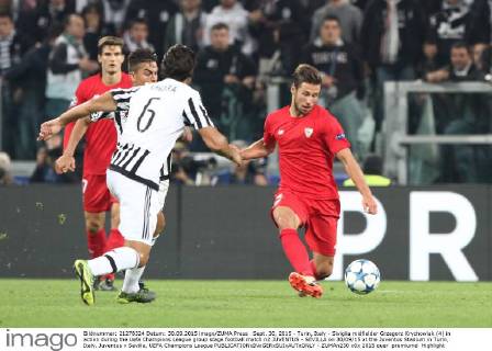 Sept. 30, 2015 - Turin, Italy - Siviglia midfielder Grzegorz Krychowiak (4) in action during the Uefa Champions League group stage football match n2 JUVENTUS - SEVILLA on 30 09 15 at the Juventus Stadium in Turin, Italy. Juventus v Sevilla, UEFA Champions League  - ZUMAn230