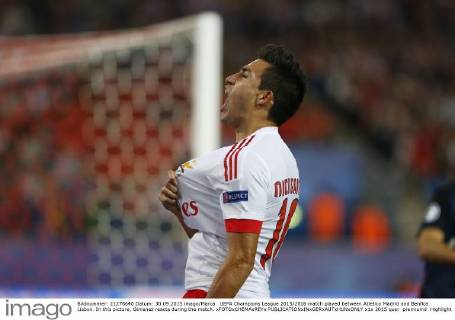 UEFA Champions League 2015 2016 match played between Atletico Madrid and Benfica Lisbon. In this picture, Gimenez reacts during the match. xFOTOxCHEMAxREYx 