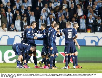 UEFA Champions League 2015 2016 match between Malmö FF and Real Madrid. In this picture, Real Madrid players celebration. xJOSExA.xGARCIAx