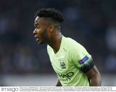 Mönchengladbach , Deutschland, UEFA Champions League , 2. Spieltag, Matchday 2 , Borussia Mönchengladbach : Manchester City1-2 im Borussia Park in Mönchengladbach am 30.09. 2015 Raheem STERLING (MCF)