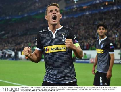 30.09.2015, Fussball, Saison 2015 2016, Champions League, 2015 16, Vorrunde, Borussia Mönchengladbach - Manchester City 1:2, Jubel Granit Xhaka (Borussia Moenchengladbach)