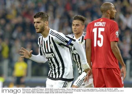 Alvaro Morata Juventus 1-0, goal celebration - Torino, 30-09-2015 - UEFA Champions League 2015 2016 - Group Stage Group D - Juventus Torino - FC Sevilla. filippoxalfero