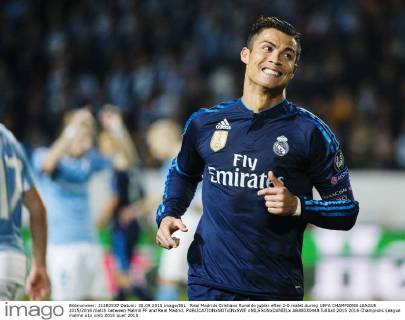 Real Madrids Cristiano Ronaldo jublar efter 2-0 malet during UEFA CHAMPIONS LEAGUE 2015 2016 match between Malmö FF and Real Madrid. xNILSSONxDANIELx AB88030448