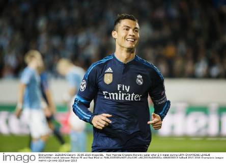 Real Madrids Cristiano Ronaldo jublar efter 2-0 malet during UEFA CHAMPIONS LEAGUE 2015 2016 match between Malmö FF and Real Madrid. xNILSSONxDANIELx AB88030514