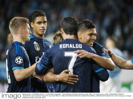 Real Madrids Cristiano Ronaldo jublar efter 2-0 malet during UEFA CHAMPIONS LEAGUE 2015 2016 match between Malmö FF and Real Madrid. xNILSSONxDANIELx AB88030516
