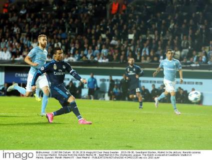 2015-09-30, Swedbank Stadion, Malmö In the picture: Ronaldo scoores 1-0 to Real Madrid. Pictures from the match Malmo FF - Real Madrid in the Champions League. The match is played at Swedbank Stadion in Malmö, Sweden. Match: Malmö FF - Real Madrid -  4.04925320