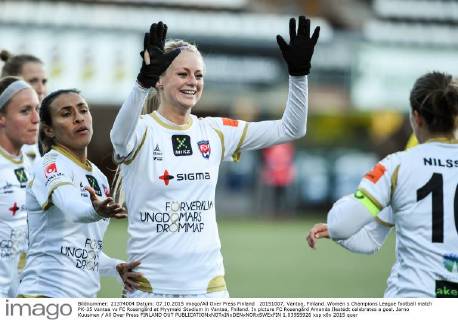 20151007, Vantaa, Finland. Women s Champions League football match PK-35 Vantaa vs FC Roseng?rd at Myymaki Stadium in Vantaa, Fniland. In picture FC Roseng?rd Amanda Ilestedt celebrates a goal. Jarno Kuusinen All Over Press FINLAND OUT 1.03555926