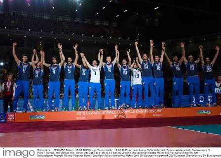 18.10.2015, Armeec Arena, Sofia Volleyball, Europameisterschaft, Siegerehrung 3. Platz Bronze Bronzemedaille: Italien