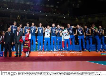 18.10.2015, Armeec Arena, Sofia Volleyball, Europameisterschaft, Siegerehrung 3. Platz Bronze Bronzemedaille: Italien