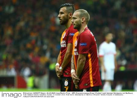 UEFA Champions League Group C football match between Galatasaray and Benfica at Turk Telekom Arena in Istanbul, Turkey, 21 October 2015. Final Score: Galatasaray 2 - Benfica 1 Pictured: Wesley Sneijder of Galatasaray.