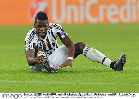 Turin, 21.10.2015 - UEFA Champions League 2015 2016 - Juventus Turin vs Borussia Mönchengladbach - paul pogba a terra dolorante - xHOCHxZWEIx xItalyxPhotoxPressx