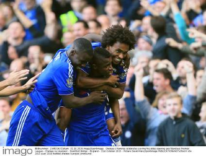 Chelsea s Ramires celebrates scoring his sides opening goal Barclays Premier League - Chelsea vs Liverpool - Stamford Bridge - England - 31st October 2015 - Picture David Klein Sportimage EDITORIAL USE ONLY. No use with unauthorised audio, video, data, fixture lists, club league logos or live services. Online in-match use limited to 120 images, no video emulation. No use in betting, games or single club league player publications.