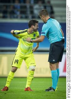 - GENT, BELGIUM: Gent s Brecht Dejaegere and Daniele Orsato pictured during a soccer game between Belgian team KAA Gent and Spanish club Valencia CF in Gent, Wednesday 04 November 2015, game four in group H of the group stage of the UEFA Champions League tournament. YORICKxJANSENS x04733509x