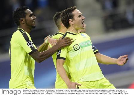 - GENT, BELGIUM: Gent s Renato Neto and Gent s Sven Kums celebrate after scoring during a soccer game between Belgian team KAA Gent and Spanish club Valencia CF in Gent, Wednesday 04 November 2015, game four in group H of the group stage of the UEFA Champions League tournament. YORICKxJANSENS x04733549x