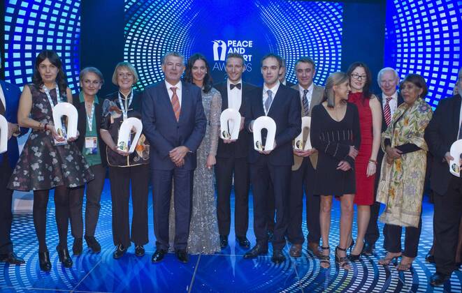Monaco, Monte Carlo - November 26, 2015: Awards Gala at 8th Peace and International Forum Monaco with Forum Found Joel Bouzou an all the Winners. Prizegiving Gala at 8th Peace and Sport International Forum Monaco