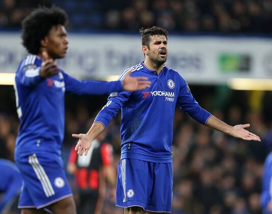 Chelsea s Diego Costa looks on dejected Barclays Premier League - Chelsea v AFC Bournemouth - Stamford Bridge - England - 5th December 2015 - Picture David Klein Sportimage EDITORIAL USE ONLY. No use with unauthorised audio, video, data, fixture lists, club league logos or live services. Online in-match use limited to 120 images, no video emulation. No use in betting, games or single club league player publications.