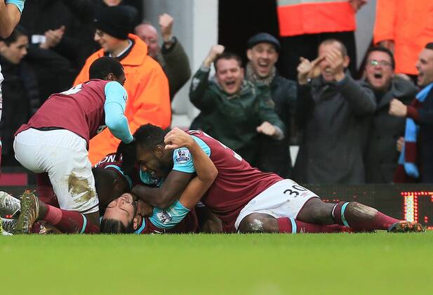 West Ham s Andy Carroll celebrates scoring his sides second goal Barclays Premier League - West Ham United vs Liverpool - Upon Park - England - 2nd January 2016 - Picture - David Klein Sportimage EDITORIAL USE ONLY. No use with unauthorised audio, video, data, fixture lists, club league logos or live services. Online in-match use limited to 120 images, no video emulation. No use in betting, games or single club league player publications.