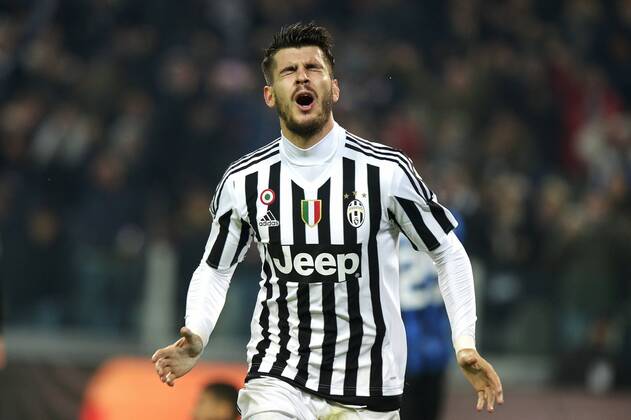 Alvaro Morata Juventus 2-0, goal celebration, Torino 27-01-2016, Juventus Stadium, Football Calcio 2015 2016 Coppa Italia, Juventus - Inter, filippoxalfero