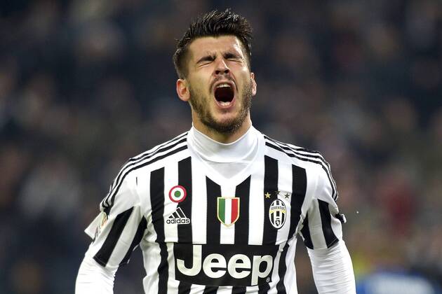 Alvaro Morata Juventus 2-0, goal celebration, Torino 27-01-2016, Juventus Stadium, Football Calcio 2015 2016 Coppa Italia, Juventus - Inter, filippoxalfero