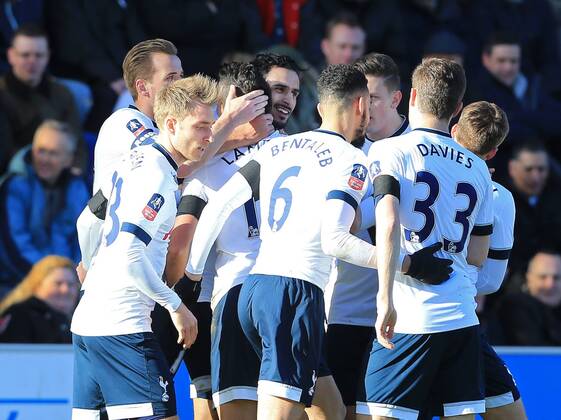 Tottenham s Nacer Chadli celebrates scoring his sides opening goal FA Cup Fourth Round - Colchester United vs Tottenham Hotspur - Weston Homes Community Stadium -England -29th January 2016 - Picture David Klein Sportimage EDITORIAL USE ONLY. No use with unauthorised audio, video, data, fixture lists, club league logos or live services. Online in-match use limited to 120 images, no video emulation. No use in betting, games or single club league player publications.