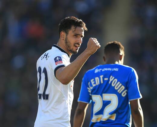Tottenham s Nacer Chadli celebrates scoring his sides third goal FA Cup Fourth Round - Colchester United vs Tottenham Hotspur - Weston Homes Community Stadium -England -29th January 2016 - Picture David Klein Sportimage EDITORIAL USE ONLY. No use with unauthorised audio, video, data, fixture lists, club league logos or live services. Online in-match use limited to 120 images, no video emulation. No use in betting, games or single club league player publications.