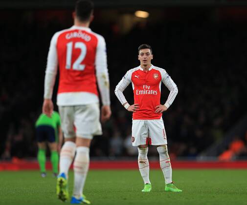 Arsenal s Mesut Ozil looks on dejected Barclays Premier League - Arsenal vs Southampton - Emirates Stadium - England - 2nd February 2016 - Picture David Klein Sportimage EDITORIAL USE ONLY. No use with unauthorised audio, video, data, fixture lists, club league logos or live services. Online in-match use limited to 120 images, no video emulation. No use in betting, games or single club league player publications.
