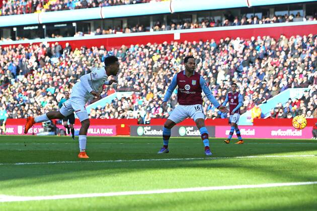 Daniel Sturridge of Liverpool scores the opening goal - Barclay s Premier League - Aston Villa vs Liverpool - Villa Park - Birmingham - 14 02 2016 Pic Philip Oldham SportImage EDITORIAL USE ONLY. No use with unauthorised audio, video, data, fixture lists, club league logos or live services. Online in-match use limited to 120 images, no video emulation. No use in betting, games or single club league player publications.