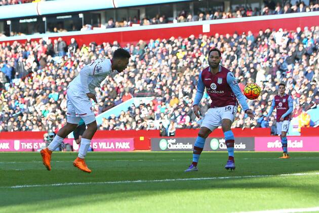 Daniel Sturridge of Liverpool scores the opening goal - Barclay s Premier League - Aston Villa vs Liverpool - Villa Park - Birmingham - 14 02 2016 Pic Philip Oldham SportImage EDITORIAL USE ONLY. No use with unauthorised audio, video, data, fixture lists, club league logos or live services. Online in-match use limited to 120 images, no video emulation. No use in betting, games or single club league player publications.