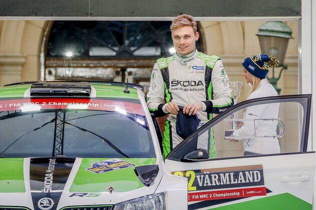 Motorsport, WRC, Rallye Schweden, Siegerehrung 160214 Pontus Tidemand vid prisutdelningen under Rally Sweden den 14 februari 2016 i Karlstad.  Copyright: ANNA-LENAxBERGQVIST BB160214BB478