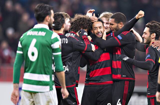 Leverkusen, 25.02.2016, BayArena Torjubel: Karim Bellarabi (Bayer) Bayer Leverkusen - Sporting Lissabon mm