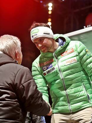 ALPINE SKIING - FIS WC Hinterstoder HINTERSTODER,AUSTRIA,27.FEB.16 - ALPINE SKIING - FIS World Cup, Super G, men. Image shows Bostjan Kline (SLO). Keywords: Stoeckli, award ceremony. GEPAxpictures xM.xOberlaender