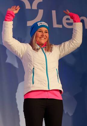 ALPINE SKIING - FIS WC Lenzerheide LENZERHEIDE,GERMANY,12.MAR.16 - ALPINE SKIING - FIS World Cup, Super G, ladies, award ceremony. Image shows the rejoicing of Tamara Tippler (AUT). Picture shot with a Canon EOS-1D X Mark II sample. GEPAxpictures xChristianxWalgram