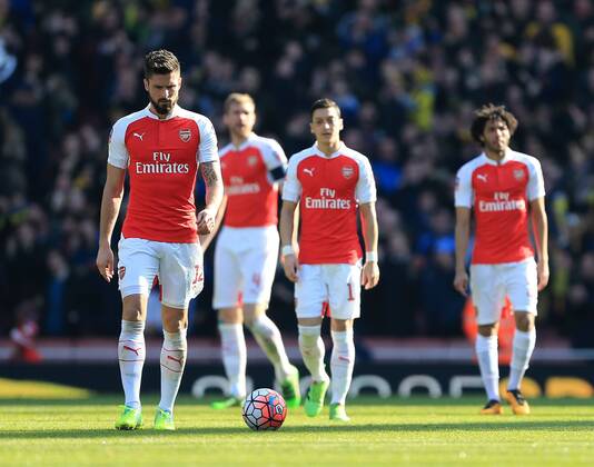 Arsenal s Olivier Giroud looks on dejected after Watford s Odion Ighalo scores his sides opening goal during the Emirates FA Cup match at The Emirates Stadium. Photo credit should read: David Klein Sportimage EDITORIAL USE ONLY. No use with unauthorised audio, video, data, fixture lists, club league logos or live services. Online in-match use limited to 120 images, no video emulation. No use in betting, games or single club league player publications.