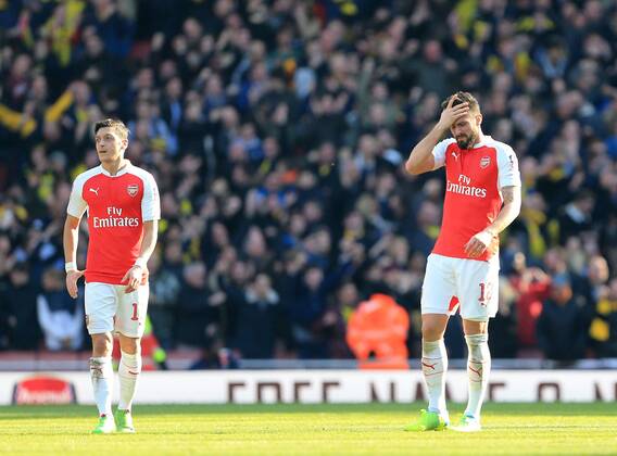 Arsenal s Olivier Giroud looks on dejected after Watford s second goal during the Emirates FA Cup match at The Emirates Stadium. Photo credit should read: David Klein Sportimage EDITORIAL USE ONLY. No use with unauthorised audio, video, data, fixture lists, club league logos or live services. Online in-match use limited to 120 images, no video emulation. No use in betting, games or single club league player publications.