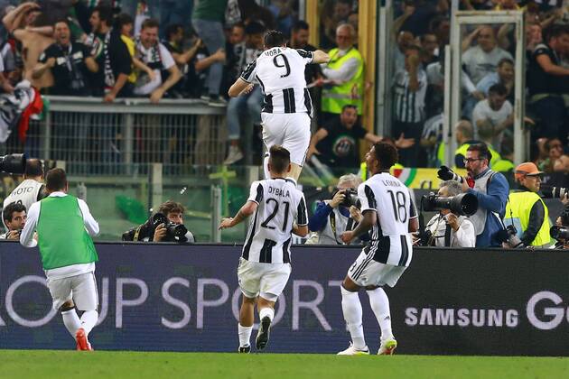 Alvaro Morata Juventus, goal celebration Roma 21-05-2016 Stadio Olimpico. Football Calcio Finale Coppa Italia Italy s Cup Final 2015 2016. AC Milan vs. Juventus Turin cesarexpurini