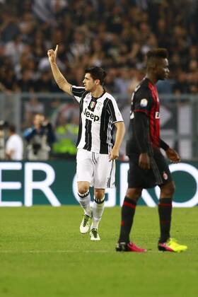Alvaro Morata Juventus, goal celebration Roma 21-05-2016 Stadio Olimpico. Football Calcio Finale Coppa Italia Italy s Cup Final 2015 2016. AC Milan vs. Juventus Turin cesarexpurini