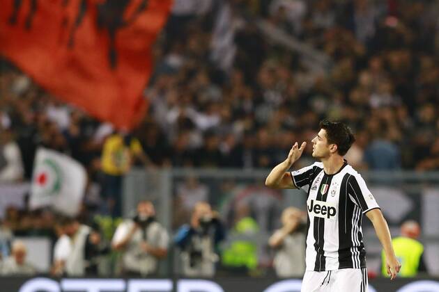 Alvaro Morata Juventus, goal celebration Roma 21-05-2016 Stadio Olimpico. Football Calcio Finale Coppa Italia Italy s Cup Final 2015 2016. AC Milan vs. Juventus Turin cesarexpurini