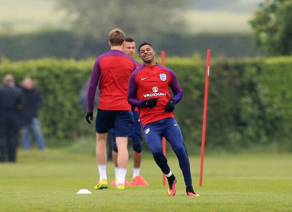 England s Marcus Rashford during a training session at Watford FC s Training Ground, London Colney. Picture date: June 01, 2016. Pic David Klein Sportimage EDITORIAL USE ONLY. No use with unauthorised audio, video, data, fixture lists, club league logos or live services. Online in-match use limited to 120 images, no video emulation. No use in betting, games or single club league player publications.