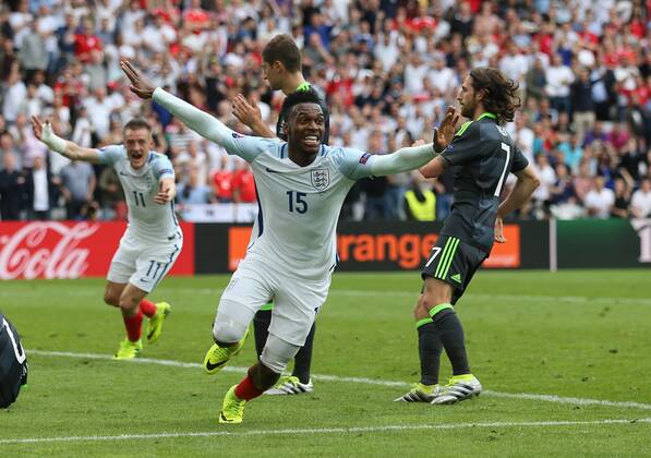 Daniel Sturridge of England celebrates scoring the winning goal during the UEFA European Championship EM Europameisterschaft 2016 match at the Stade Felix Bollaert-Delelis, Lens. Picture date June 16th, 2016 Pic David Klein Sportimage EDITORIAL USE ONLY. No use with unauthorised audio, video, data, fixture lists, club league logos or live services. Online in-match use limited to 120 images, no video emulation. No use in betting, games or single club league player publications.