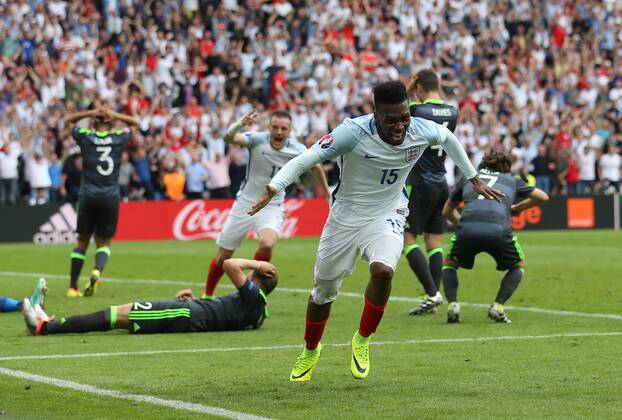 Daniel Sturridge of England celebrates scoring the winning goal during the UEFA European Championship EM Europameisterschaft 2016 match at the Stade Felix Bollaert-Delelis, Lens. Picture date June 16th, 2016 Pic David Klein Sportimage EDITORIAL USE ONLY. No use with unauthorised audio, video, data, fixture lists, club league logos or live services. Online in-match use limited to 120 images, no video emulation. No use in betting, games or single club league player publications.