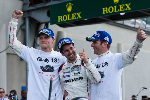 19.06.2016. Le Mans Circuit, Le Mans, France. Le Mans 24 Hours Race. Winning drivers Romain Dumas, Marc Lieb and Neel Jani. xTimxWilliamsx  ActionPlus11751906